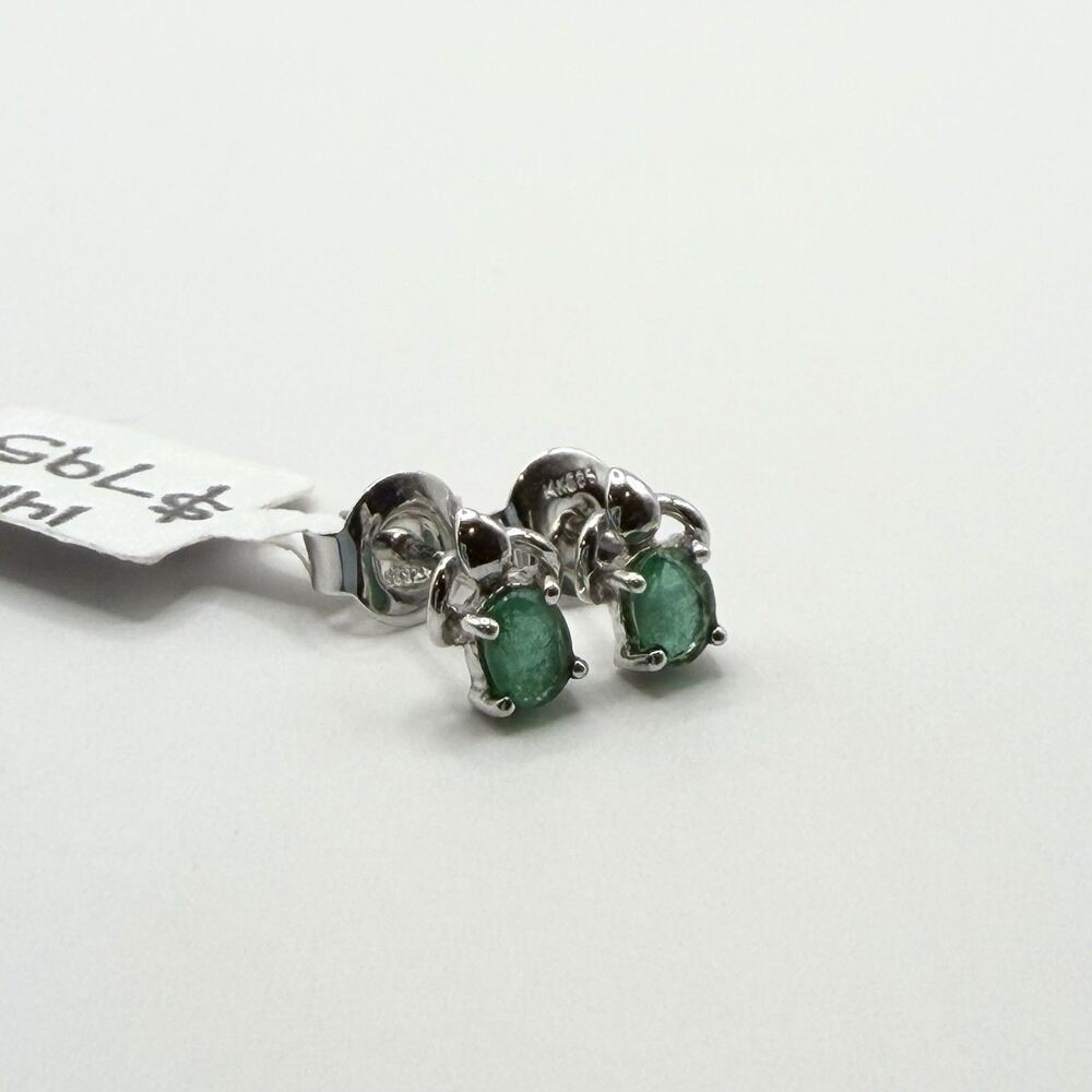 14K White Gold Emerald Stud Earrings .34 CTW Green Gemstone Vintage
